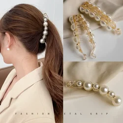 Pearl Banana Hair Clip Headdress Ins Pearl Banana Clip Vertical Clip Twist Ponytail Holder Hairpin Women Girls Hair Accessories