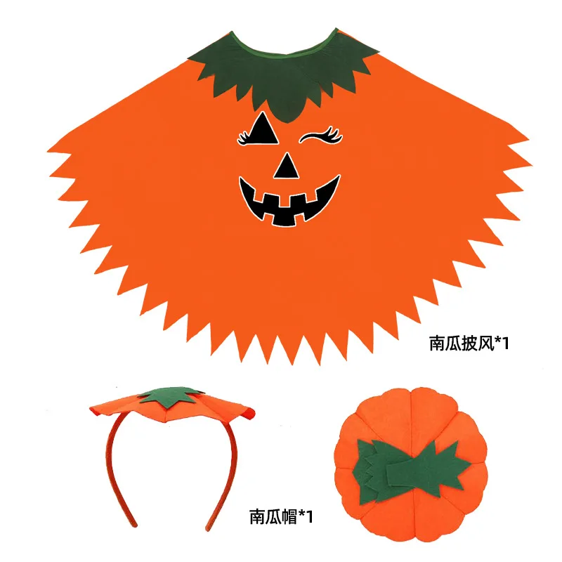 Halloween Costume Glow-in-the-Dark Adult Pumpkin Cape Shawl Pumpkin Hat Set Cloak School Party Costume