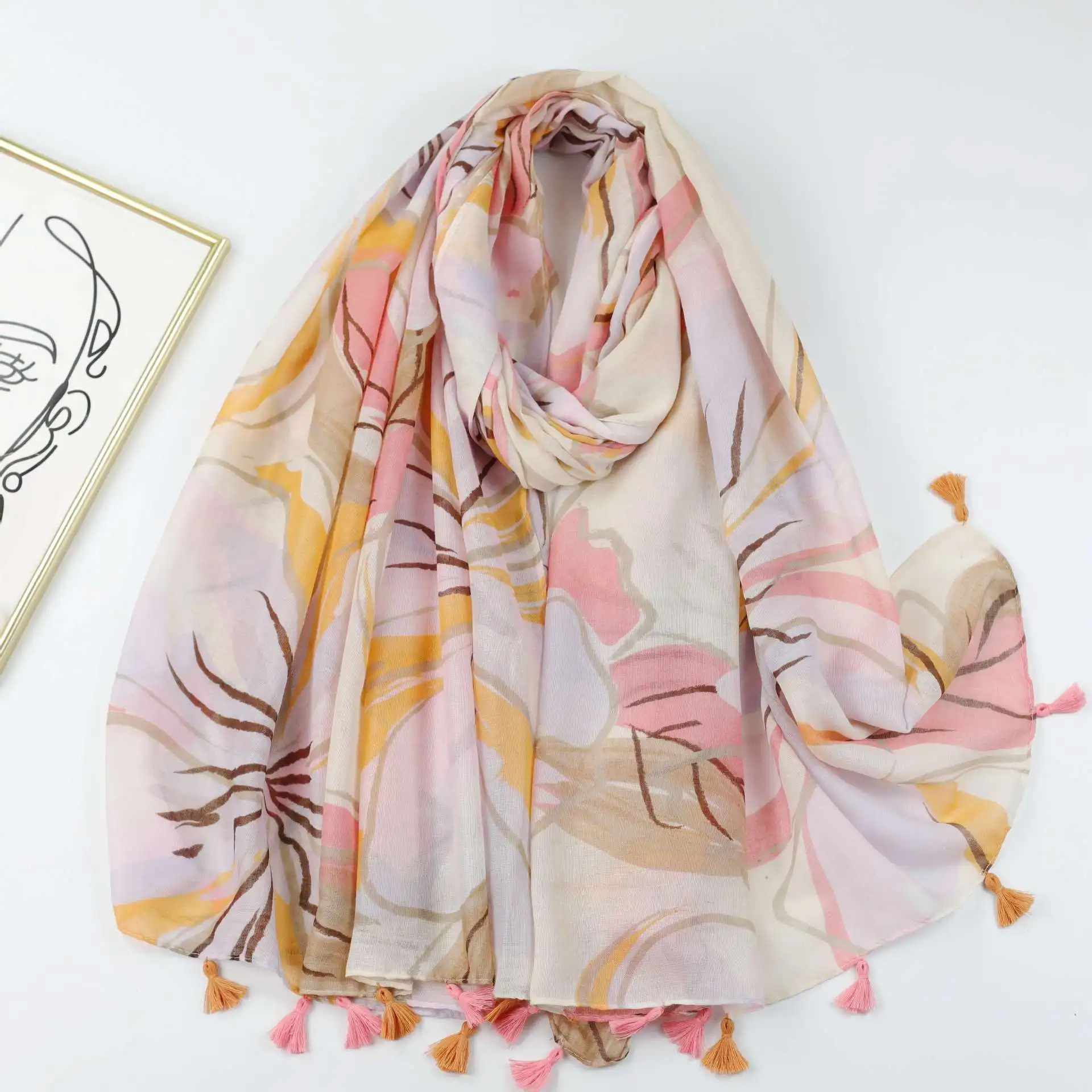 2024 Newest Women Floral Printed Pattern Scarf Cotton Voile Scarf Shawls