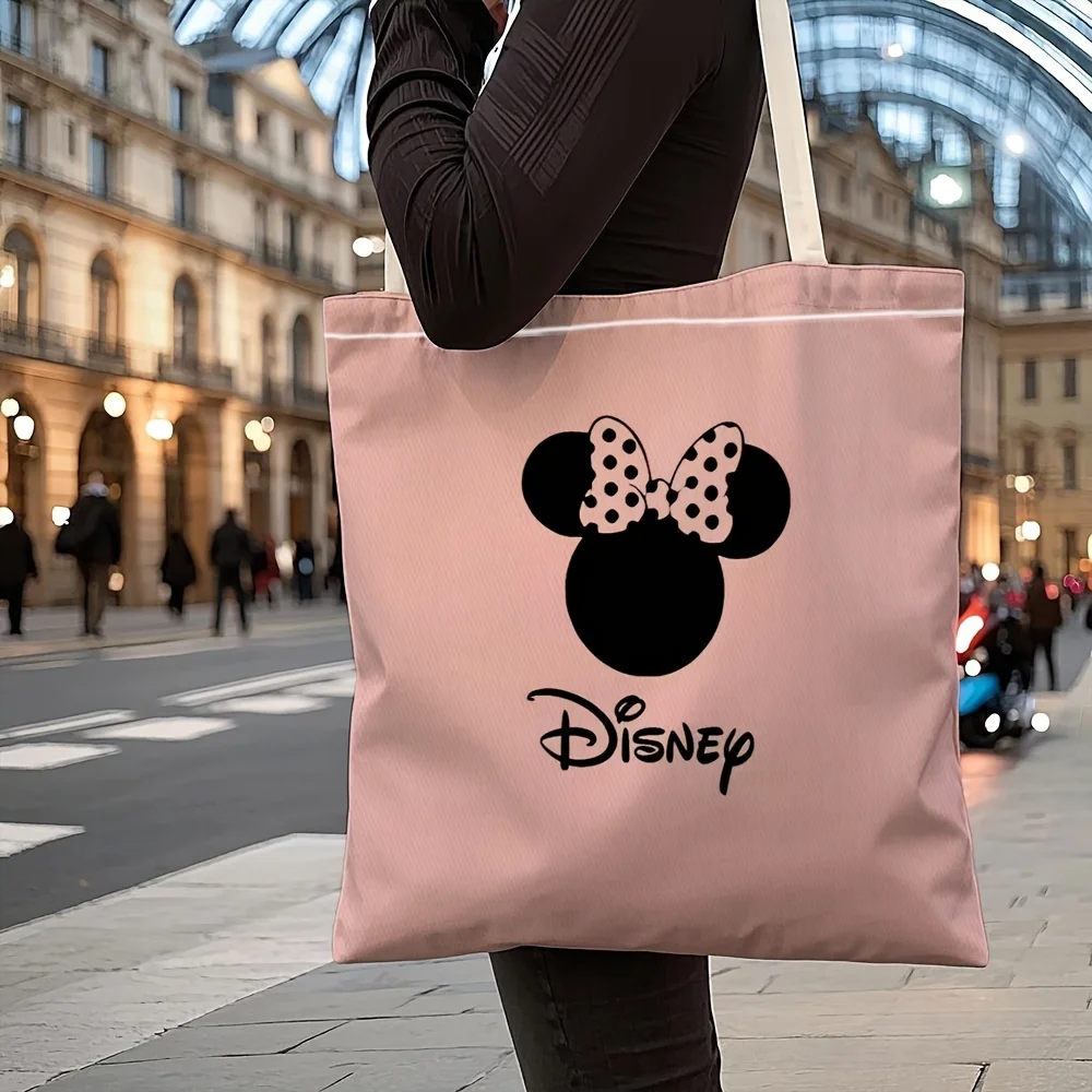1 bolsa de mano con silueta de lazo de Minnie Mouse, bolsa de compras reutilizable, adecuada para uso diario, compras, viajes, escuela