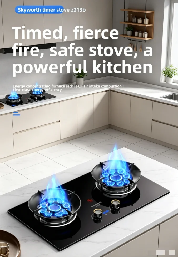 

Skyworth Dual Fuel Gas Stove 2 Burners Built-in Kitchen Cooktop Natural Gas LPG Flameout Protection Home Cooking Stove
