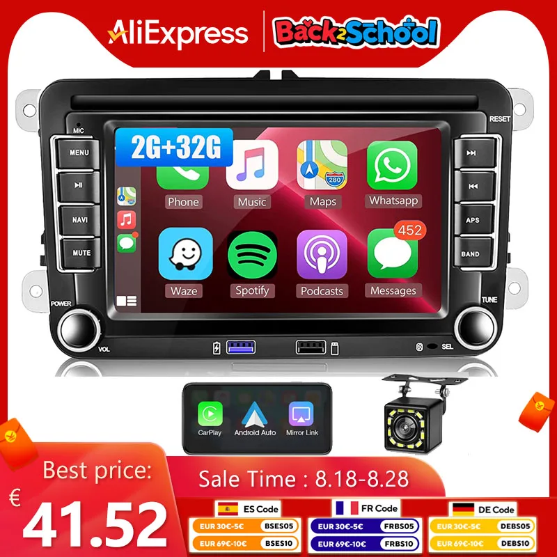 Autoradio Android Carplay per VW Volkswagen Jetta Passat Golf Polo 7 Car Stereo GPS Wifi Ricevitori audio FM Lettore multimediale