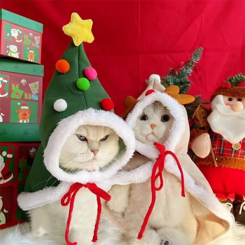 Christmas Cats Cloaks Dog Capes Winter Warm Dogs Capes Santa Outfit Cat Xmas Holiday Costume Pet Clothes Funny Props Decor