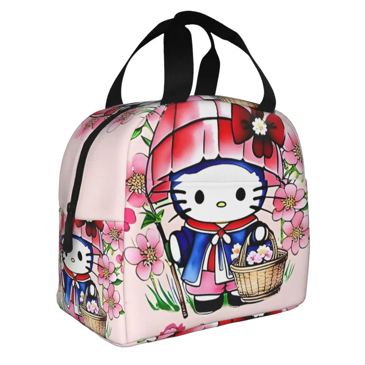 Zipper Closure Couple Sanrio Lunch Food Box Reusable Hello Kitty Flower Basket For Work Outdoor Ice Bag