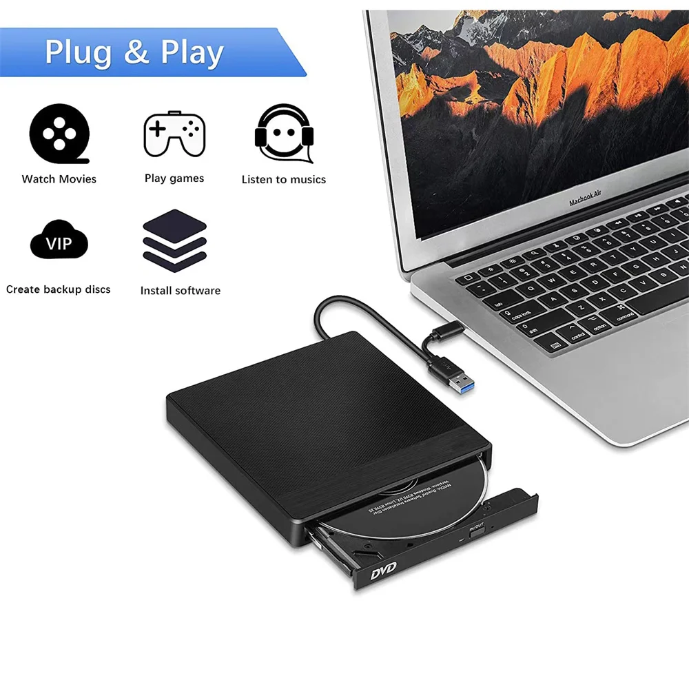 DVD Burner for Laptop, Unidade óptica, DVD Burner, Super Drive, USB, 3.0C-Type, CD externo, RW, Novo