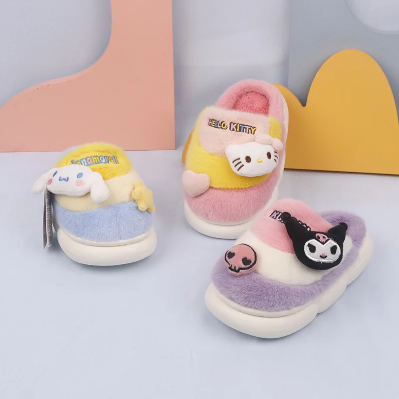 

Sanrios Anime Hellokitty Plush Slippers Warmth Kuromi Cartoon Anti Slip Wearresistant Slippers Waterproof Cotton Shoes Girl Gift