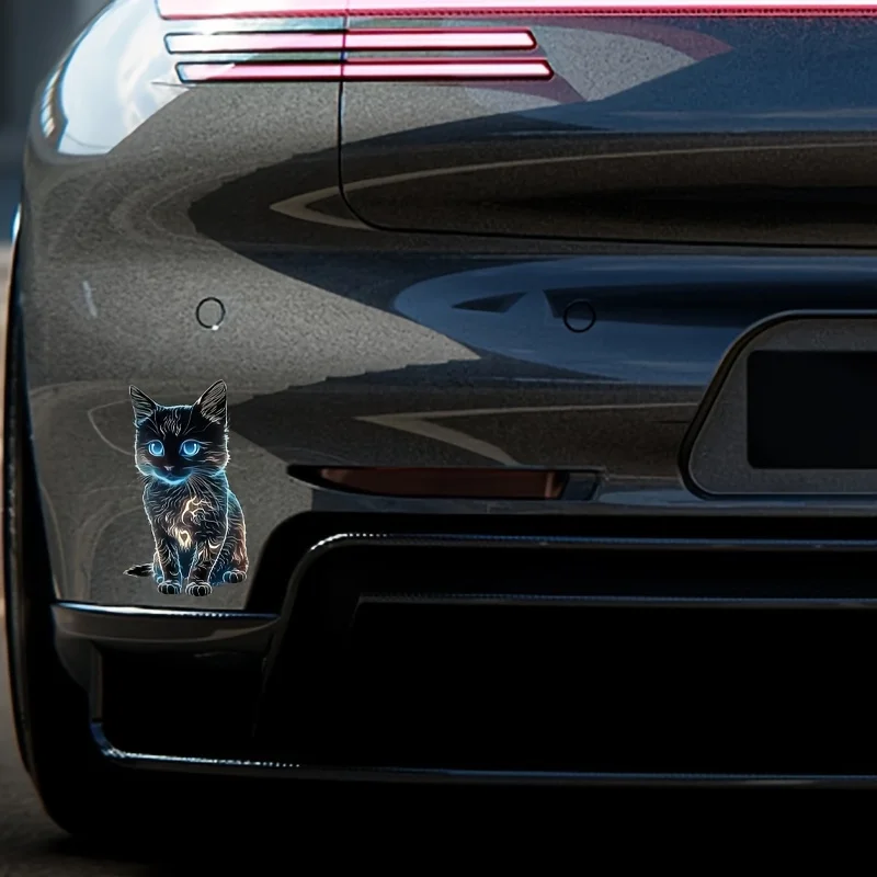 1 шт. съемная неоновая наклейка с изображением кота — светящиеся голубые глаза и волшебная атмосфера, идеально подходит для ноутбуков, чехлов для телефонов и бутылок с водой