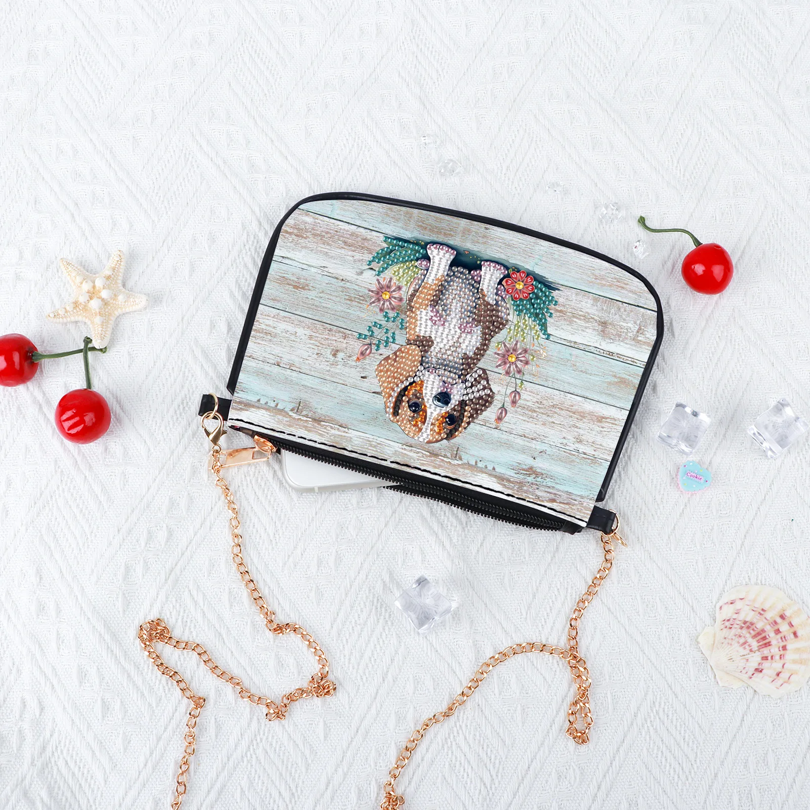 Kits de bolsas de pintura de arte de diamante para adultos con bolso cruzado de cadena, lindo cachorro, artesanía de diamantes de forma única, regalo creativo hecho a mano