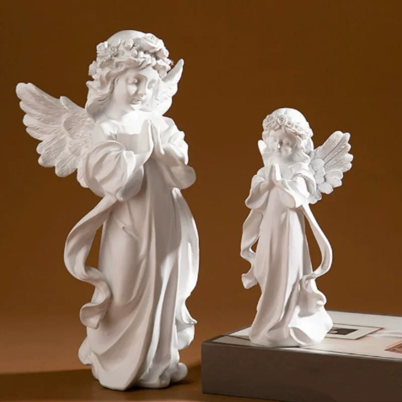 European Praying Angel Sculpture - Classic Cherub Figurine, Elegant Tabletop Centerpiece & Living Room Decor