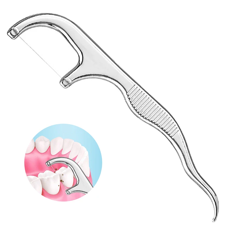 1Pcs Stainless Steel Toothpick With Box Dental Floss Reusable Flossing Holder
