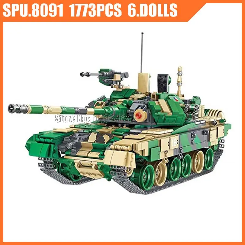 632005 1773pcs Military Russia T-90 Main Battle Tank Ww2 Army Forces 6 Dolls Weapon Boy Building Block Toy Kids