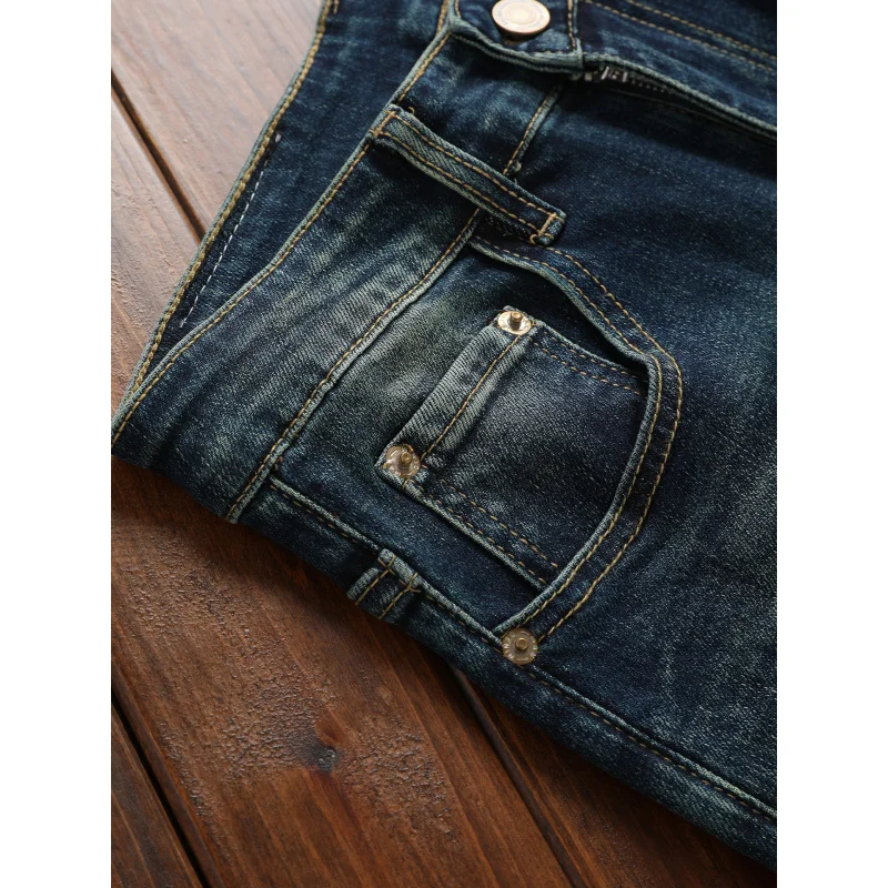 Jeans da uomo retrò blu intenso autunnali, elastici e alla moda, versatili, casual, pantaloni alla moda di strada