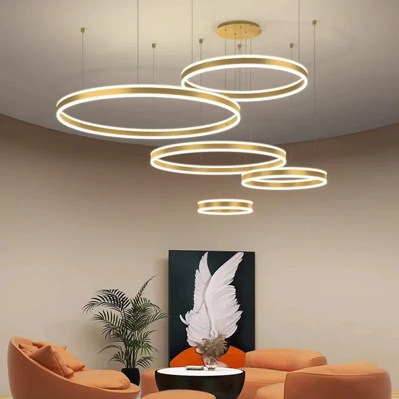 

2026 Nordic Ring Acrylic Ceiling Chandelier Dimmable For Living Dining Room Office Desks Bedroom Pendant Lamp Hanging Light Fixt