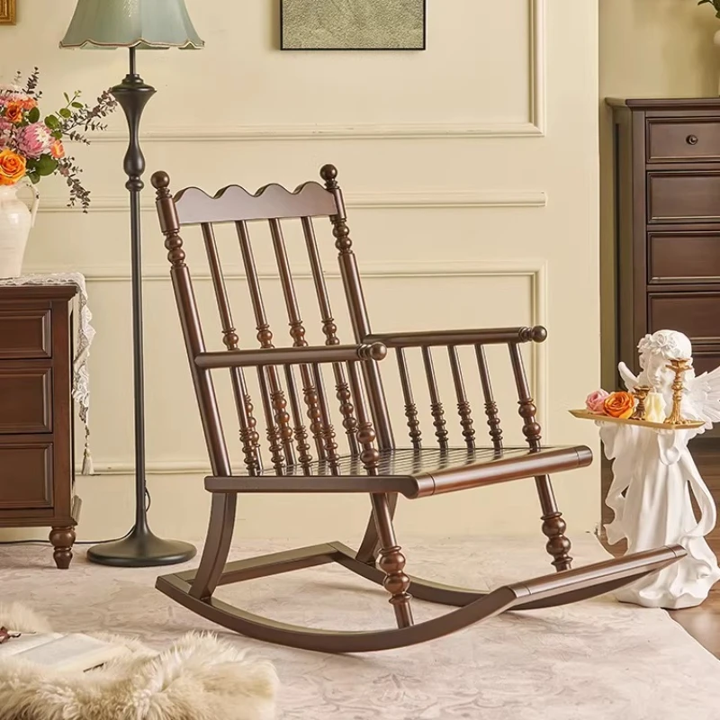 Solid wood vintage rocking chair recliner balcony home lazy lounge chair