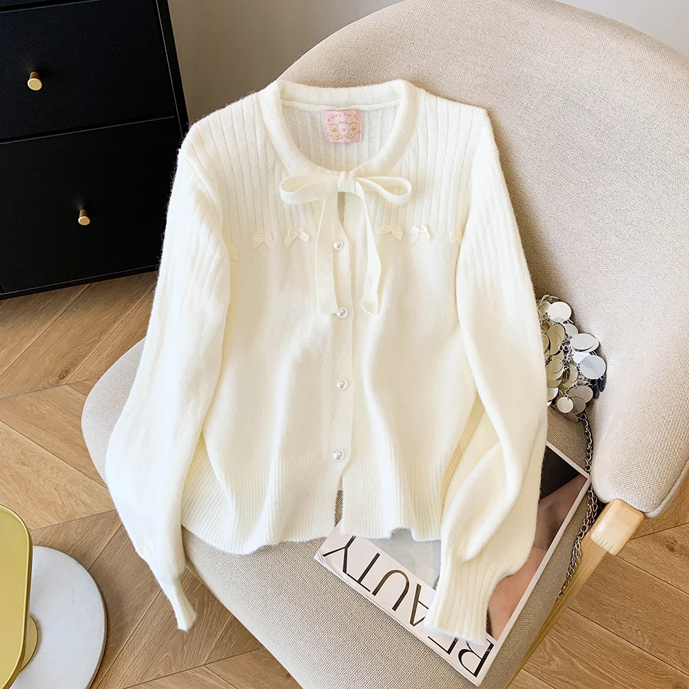 

Sweet Sle Knitted Open Cardigan Women's Loose Fit Knot Blue Sweater Autumn New Arrival Agel Trendy Top