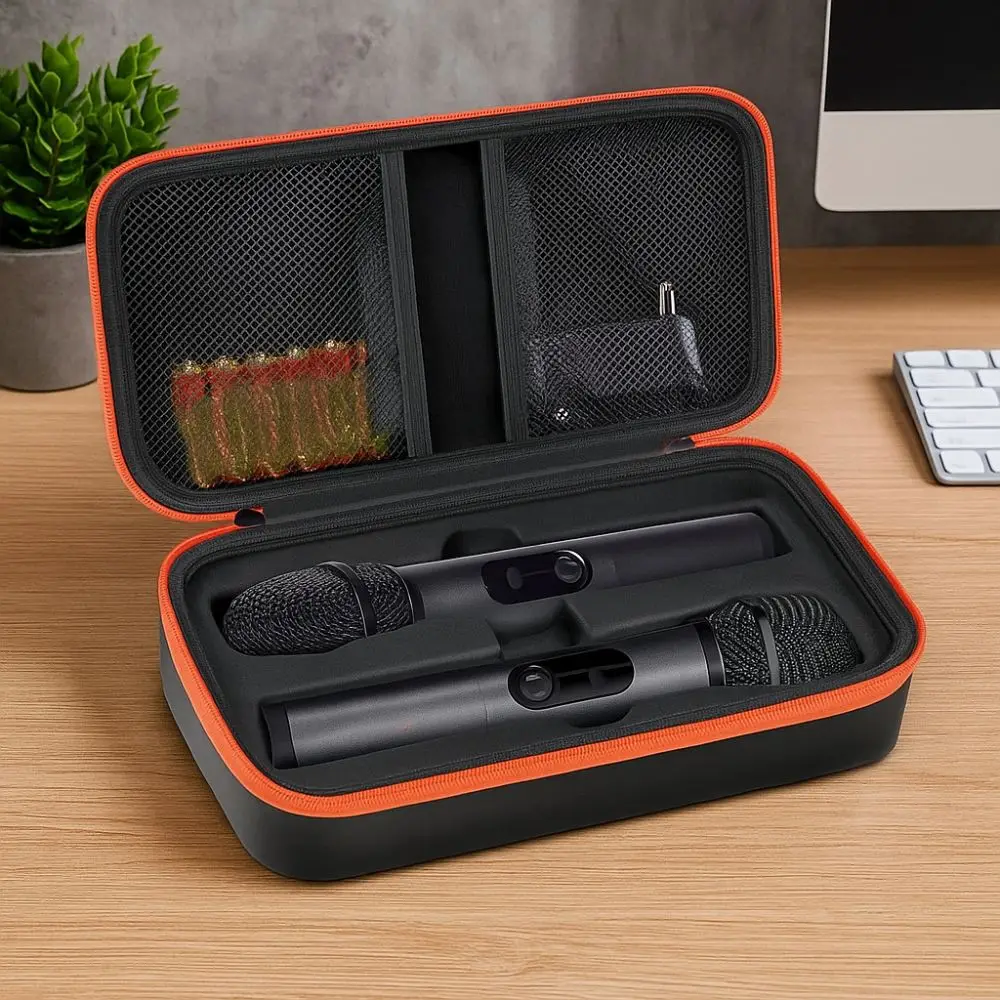 Shockproof Wireless Microphone Case Drop Proof Handheld Microphone Storage Bag Adjustable Bluetooth Microphone Box for Dual Mic