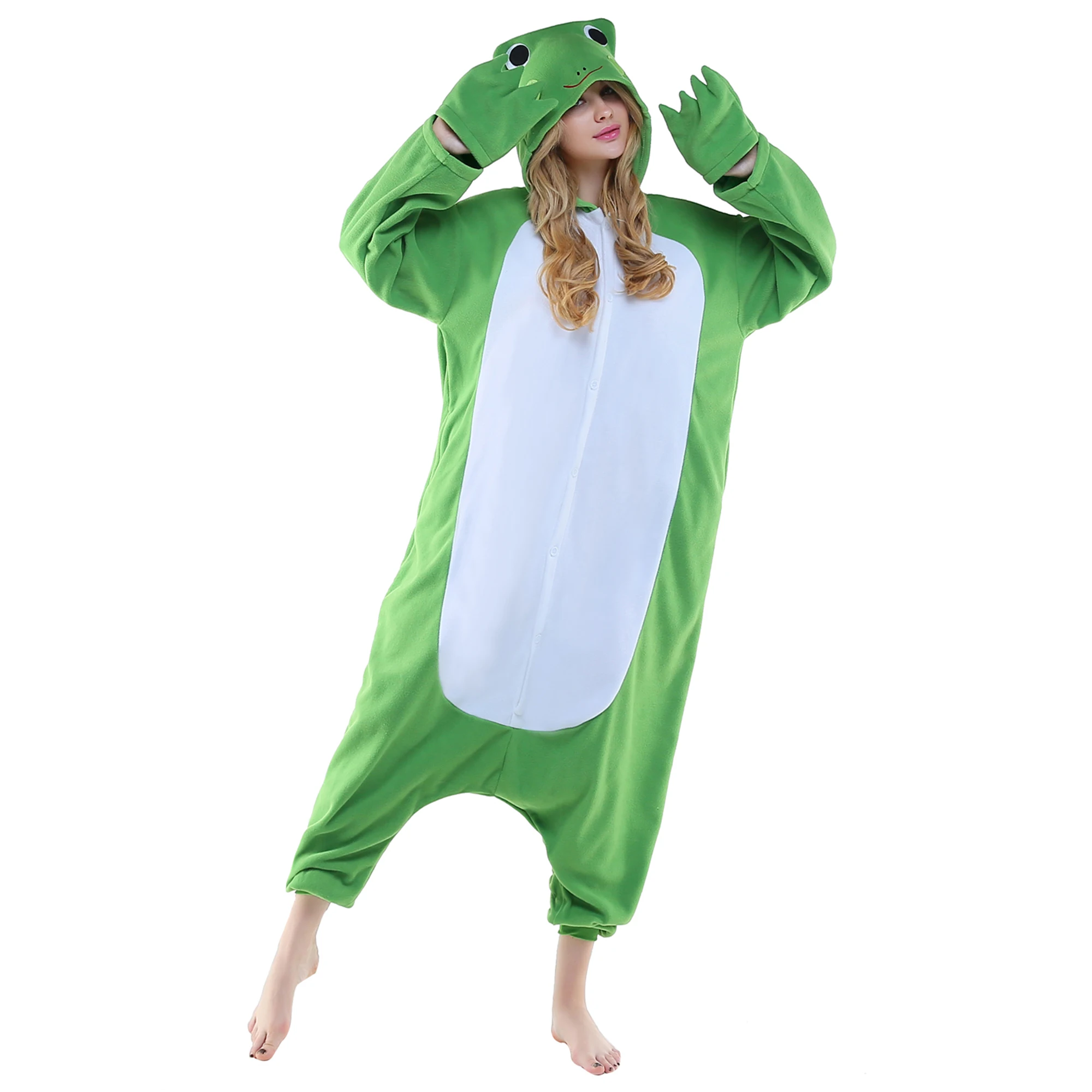 CANASOUR Frog Onesie Pajamas For Adults Women Winter Soft Sleepwear Halloween Animal Cosplay Costumes One-piece Homewear