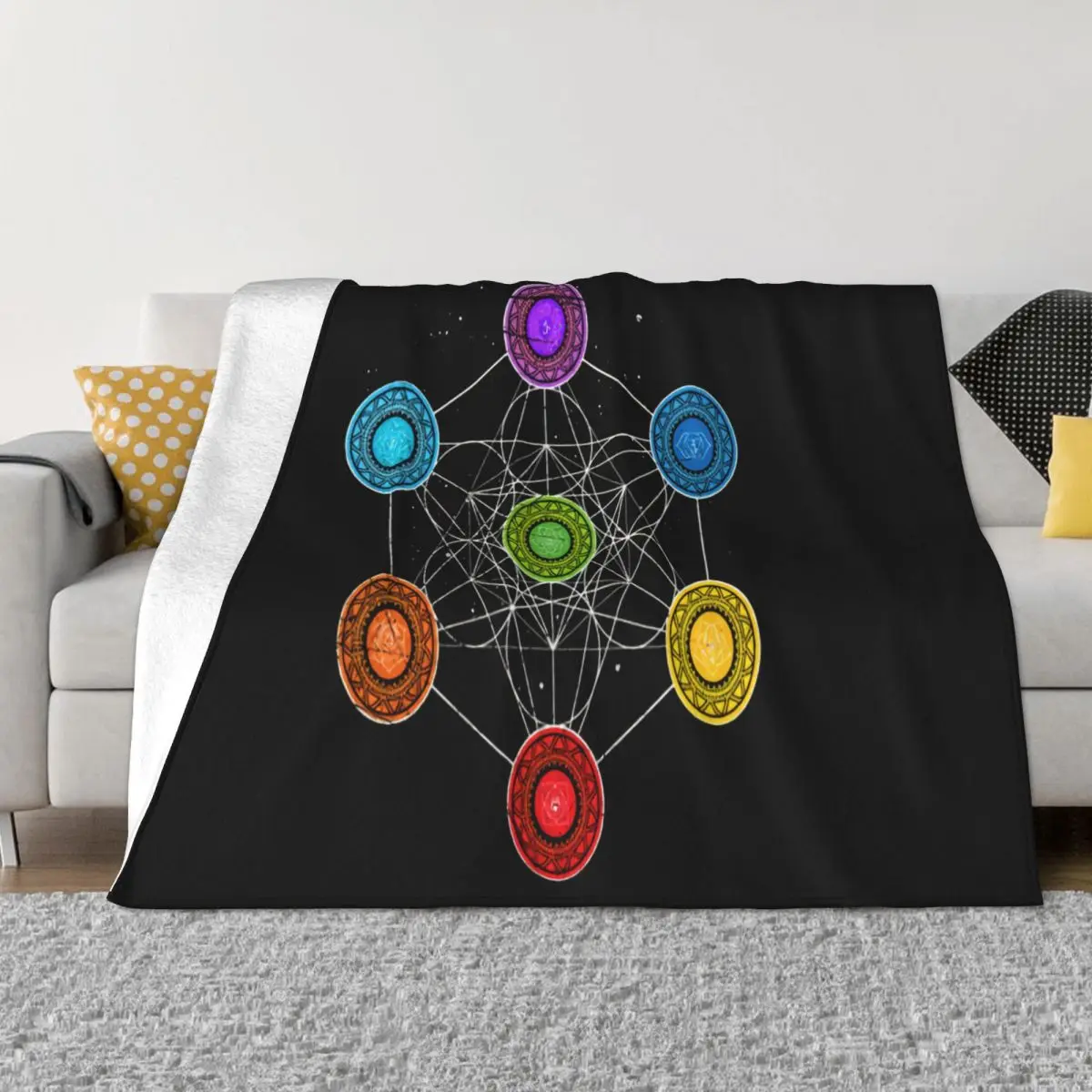 Short With Psychedelic 7 Chakra Cube Image Crewneck Pride Design Men Different Man Halloween Throw Blanket