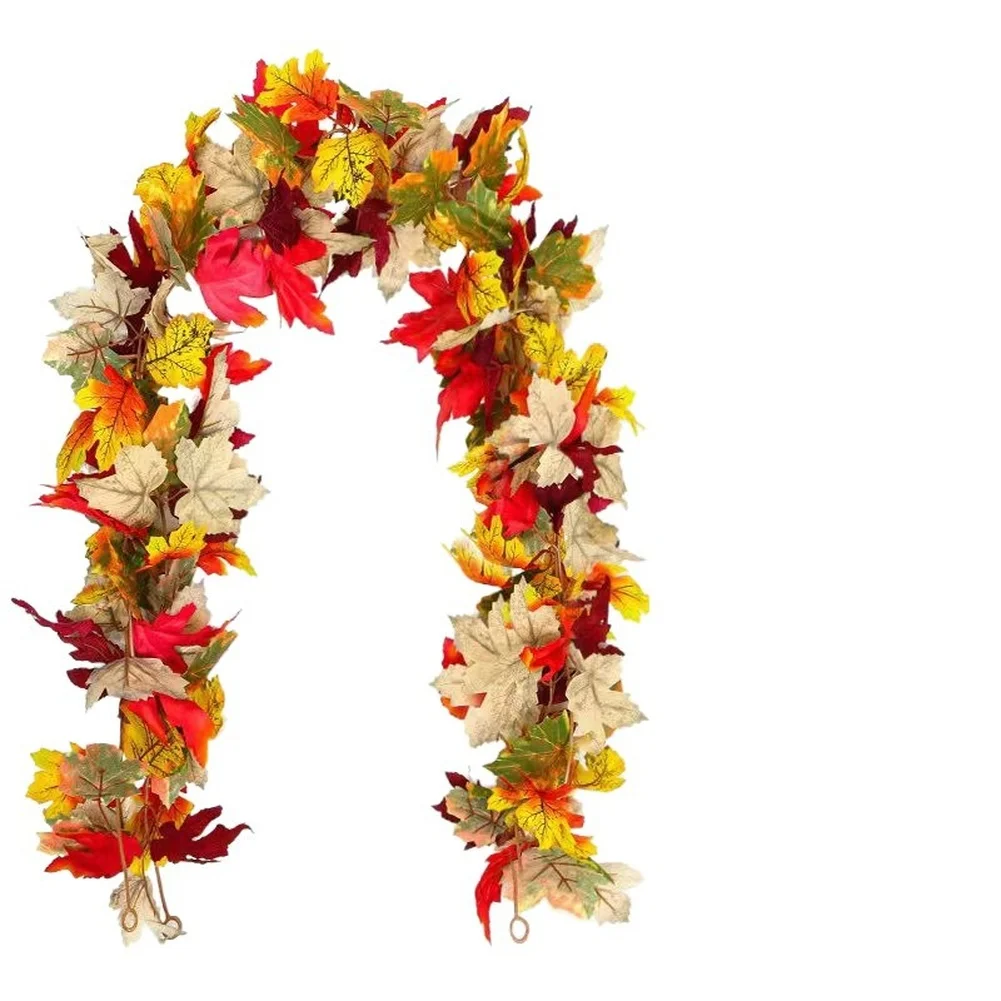 Artificial Maple Vine Garland 175cm Brown Faux Autumn Leaves for Home Decor Wall Door Table Seasonal Decoration