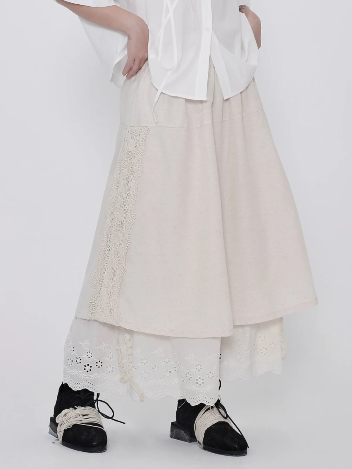 Invisible Hunt 2026 New Dark Series Asymmetrical Simple Design Elastic Waist Retro Loose Midi Skirt A-Line Skirt