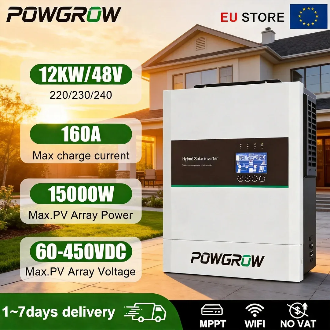 POWGROW 12KW 6.5KW 5KW 3.6KW Hybride Solar Inverter 24V 48V 220V 160A Dubbele MPPT Zuivere Sinusgolf Laadregelaar Off Grid Met WIFI