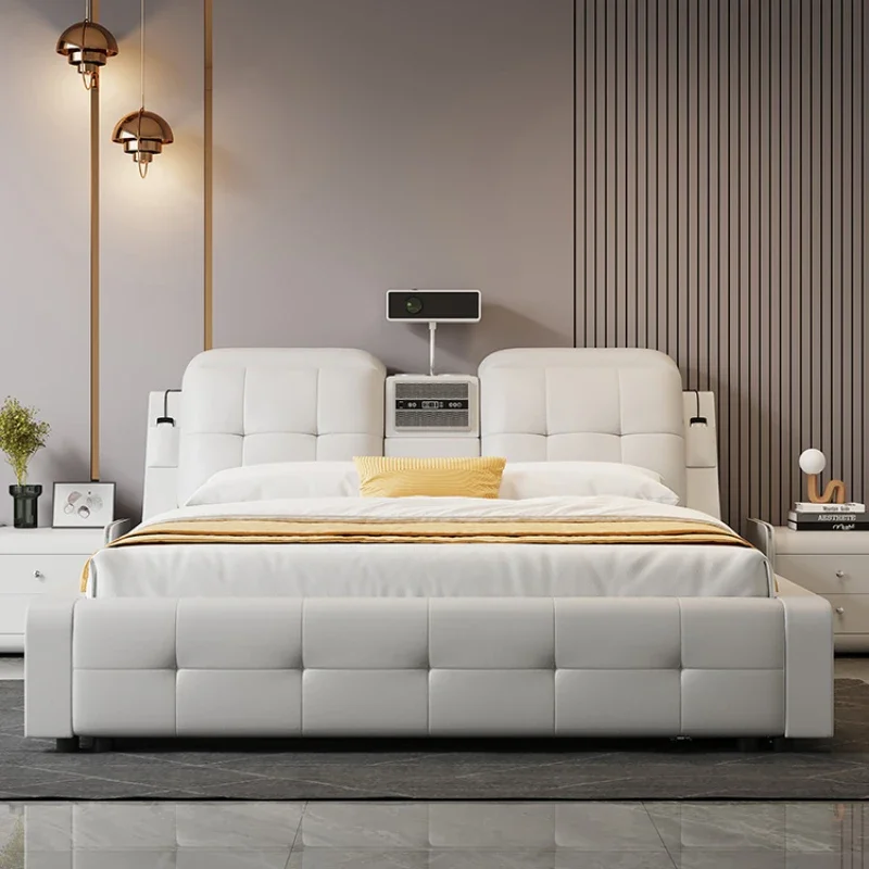 

Storage Unique Luxury Double Bed Luxury Queen Size Multifunctional White Double Bed Frame Smart Letto Matrimoniale Furniture