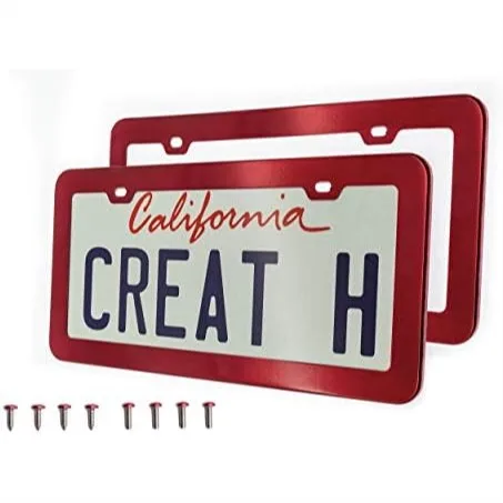 

Stainless Steel License Plate Frames with Shining Red Finish, 2 Pack, Easy Install