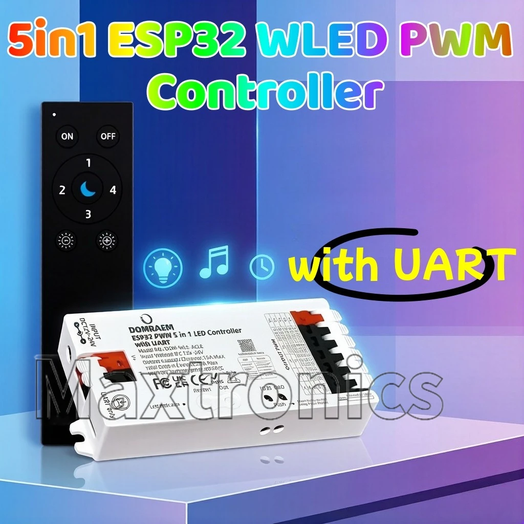 5in1 DOMRAEM ESP32 WLED PWM Controller with UART WLE-ACLE Works Alexa Google Home Assistant Dimmer for RGB RGBW RGBCCT LED Strip