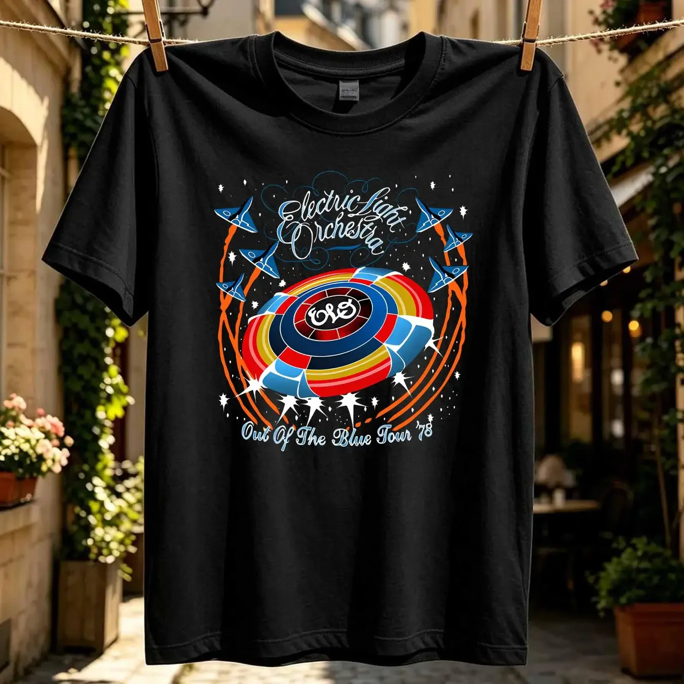 washed T Shirt Elo Out Of The Blue Tour Electric Light Orchestra S 34XL EE207 vintage Washed Casual Breathable Slightly Unisex