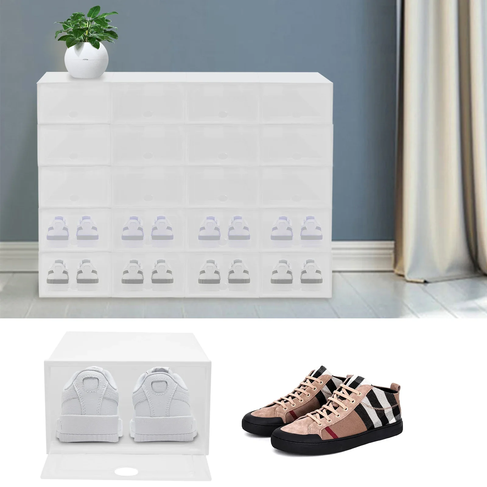 Boîte à chaussures empilable 20 pièces, présentoir en plastique transparent, organisateur de baskets, conteneur de chaussures Durable, anti-poussière