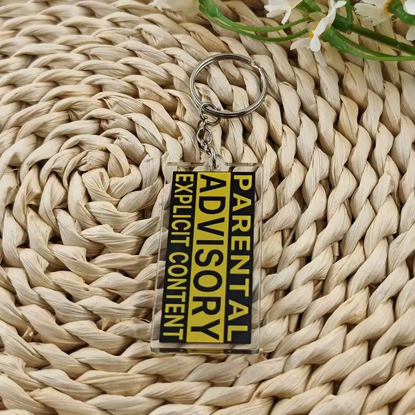 Parental Advisory Explicit Content Acrylic Keychain Funny Music Meme Tag Pendant Keyring Hip Hop Streetwear Car Key Holder Bag C