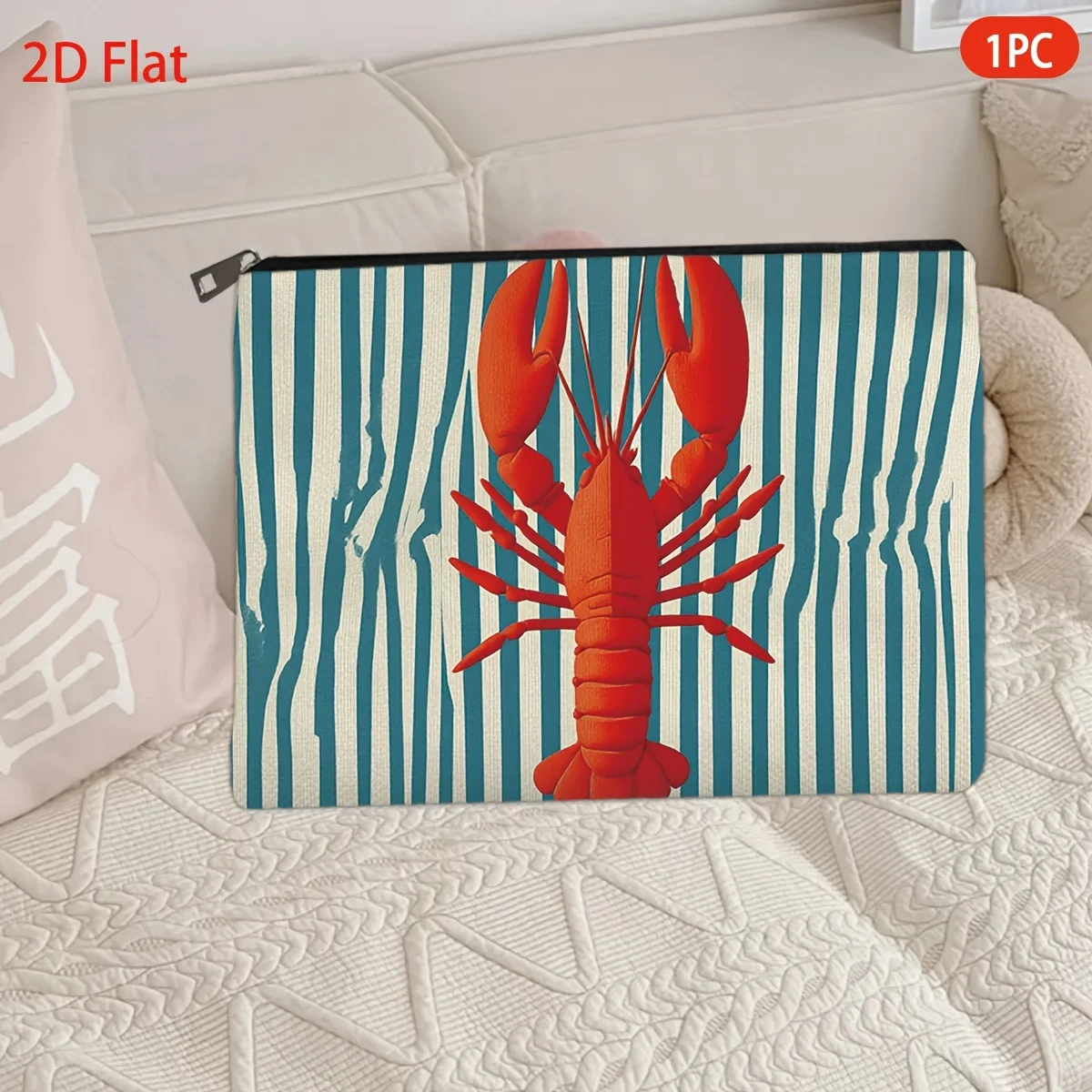 Red Lobster Striped Background Patterned Makeup Bag Suitable for Storing Small Items Accessory Storage Multifunctional Portable