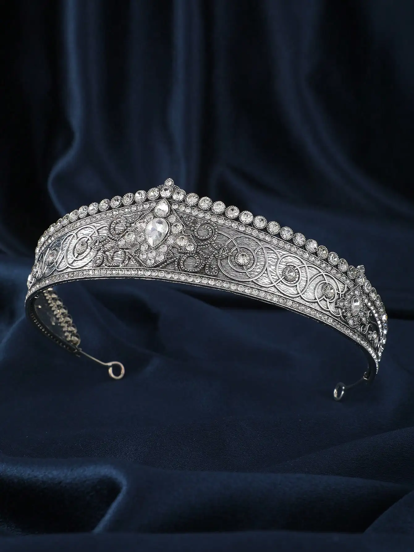 1 Vintage Gold Baroque Bridal Headpiece – Exquisite Openwork Teardrop Crystal Crown, Suitable for Formal Occasions