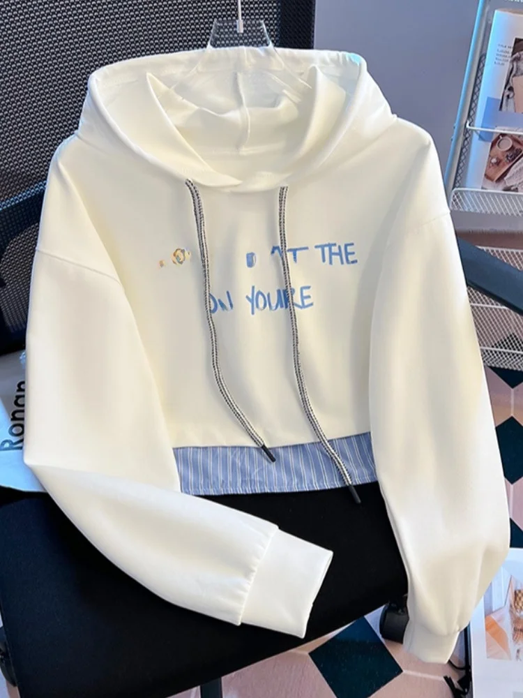 여성용 오르트 후디 스트라이프 패치워크 코튼 폴리에스터 혼방 긴 소매 루즈핏 초가을 패션 오리지널 디자인