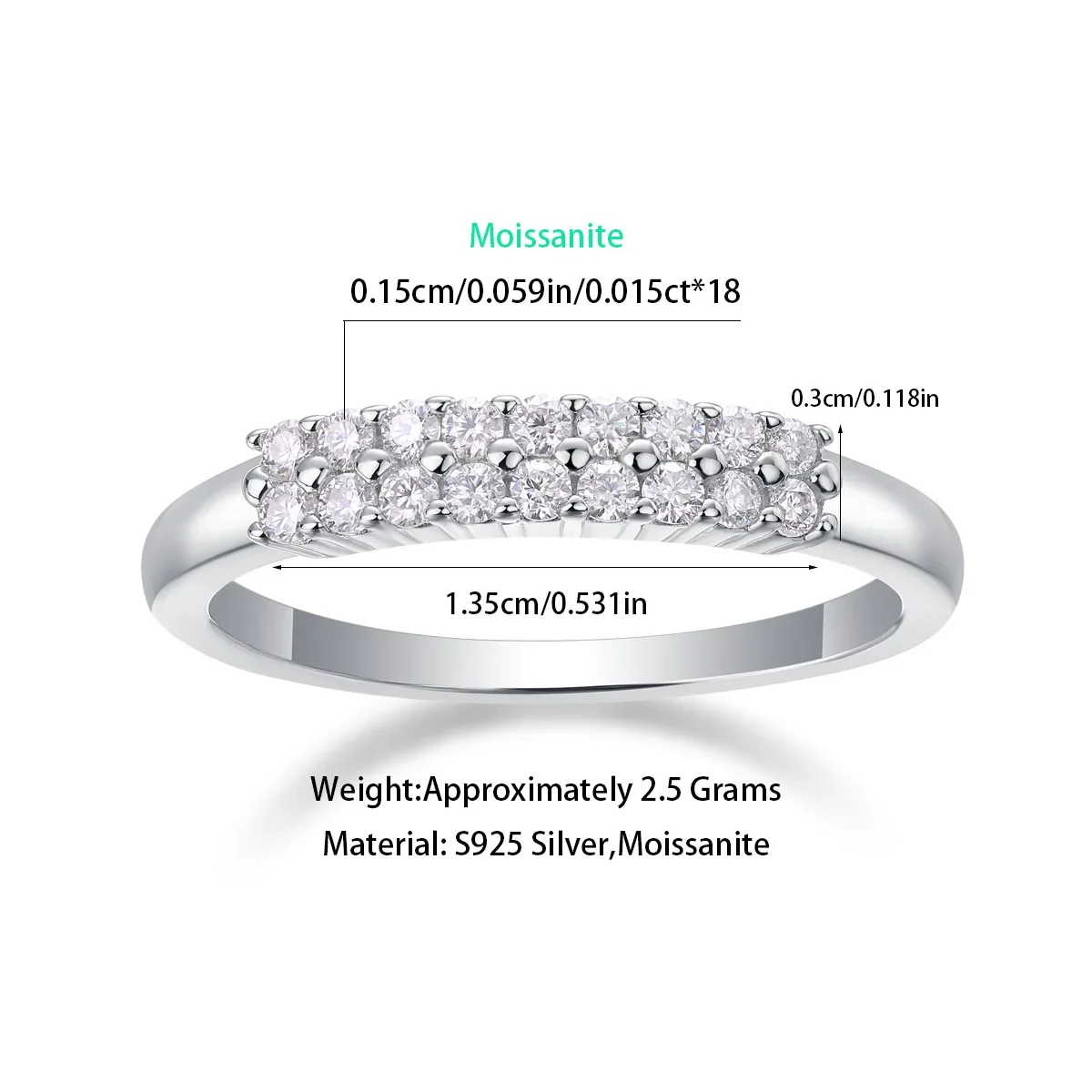 0.45CT D Color Moissanite Rings For Women S925 Silver Two Rows Of Diamond Settings Half Eternity Band luxury Fine Jewelry