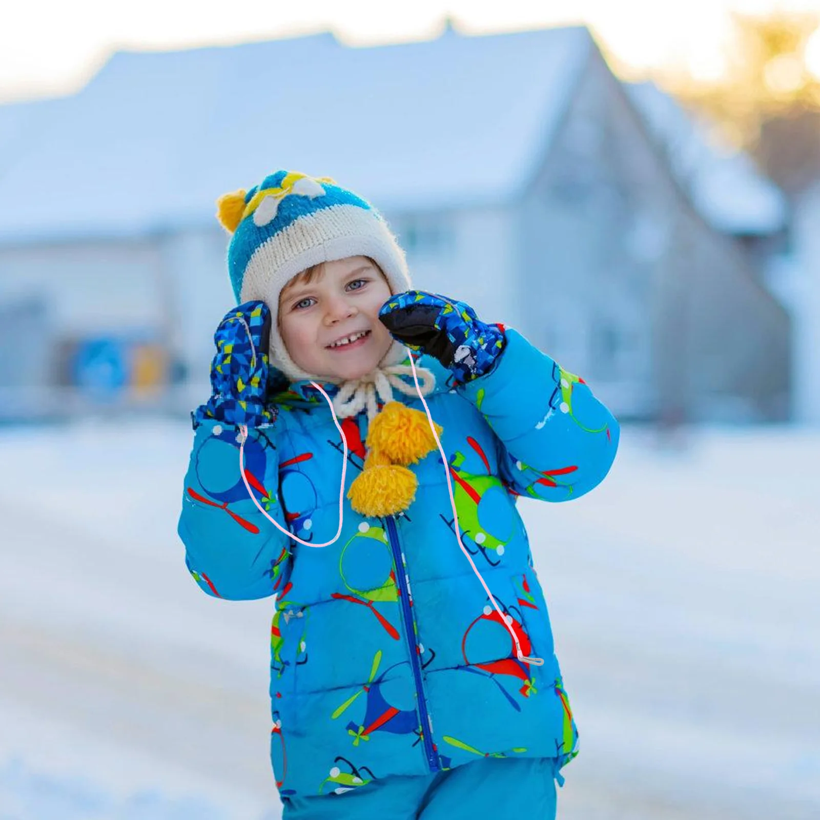 Cleaning Gloves Ski Lanyard Nonslip Mittens Rope For Kids Children Blue Strap Toddler Man