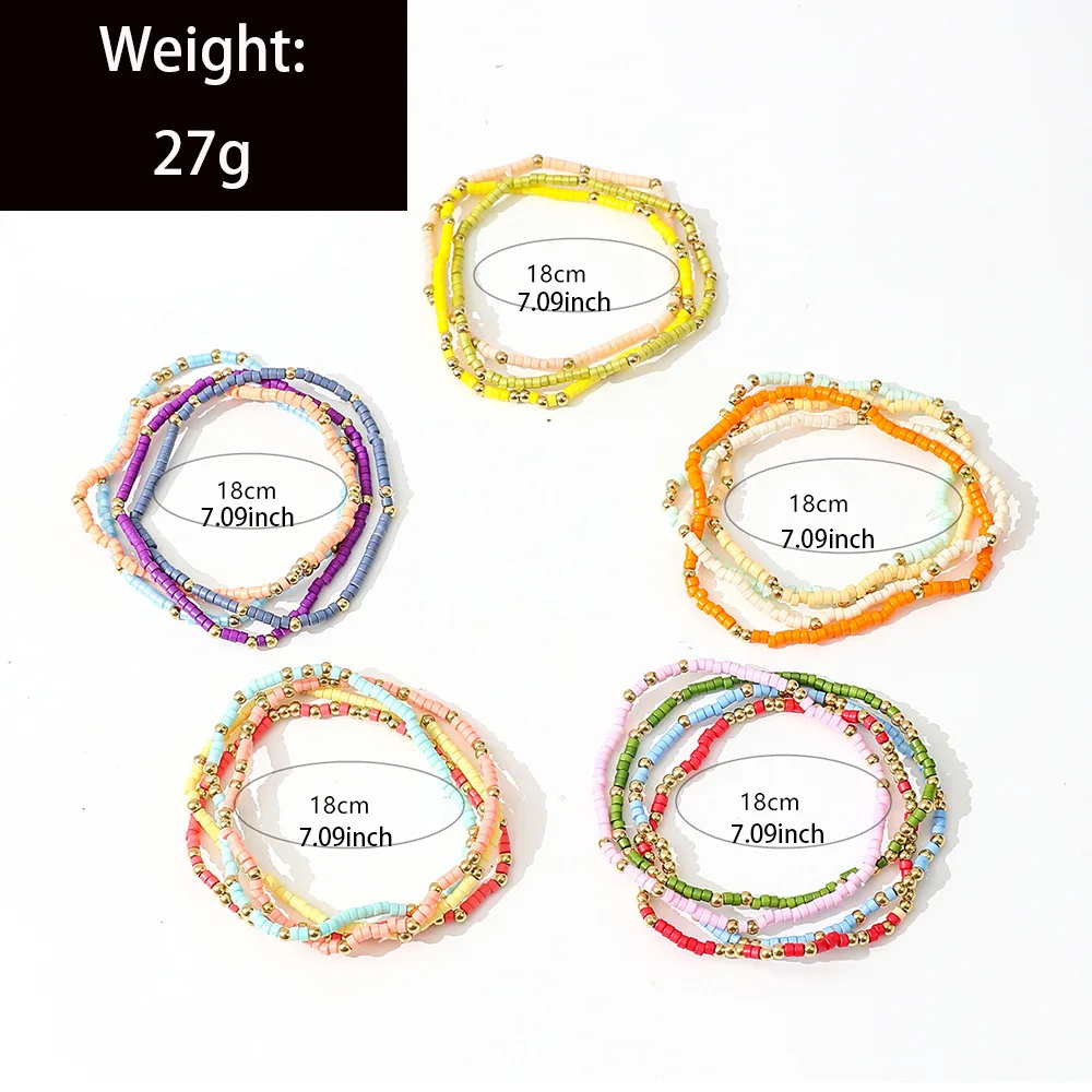 Bohemian Style Beaded Bracelet Set For Women Colorful Beads Stretchy Strand Chain Bangle Girls Summer Beach Vacation Jewelry