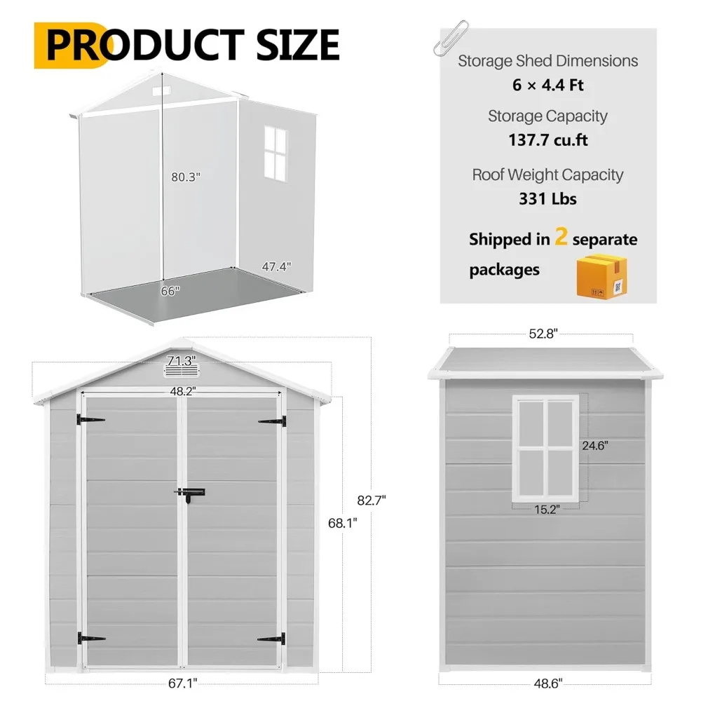 6×4ft Outdoor Storage Shed with Floor, Waterproof & UV-Resistant Resin Garden Shed for Backyard with Lockable, Customized