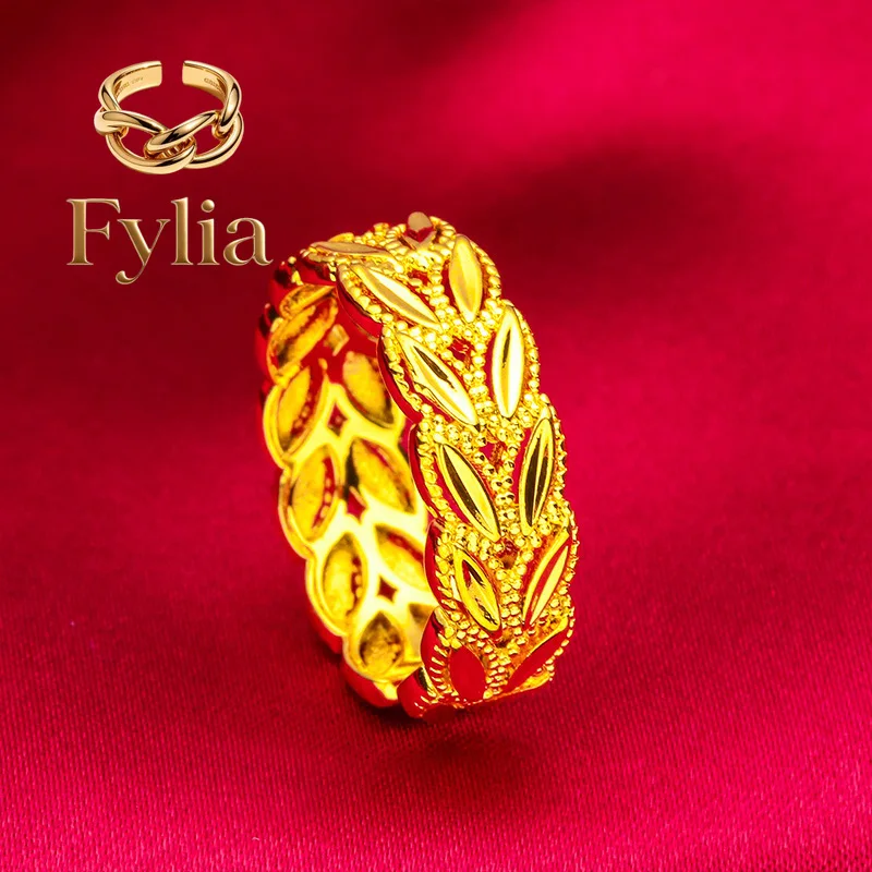 Fylia Jewelry   Wheat Ear Clasp Bracelet for Women, 24K Gold, AU999 | Polished wheat ear clasp, delicate band for daily countrys