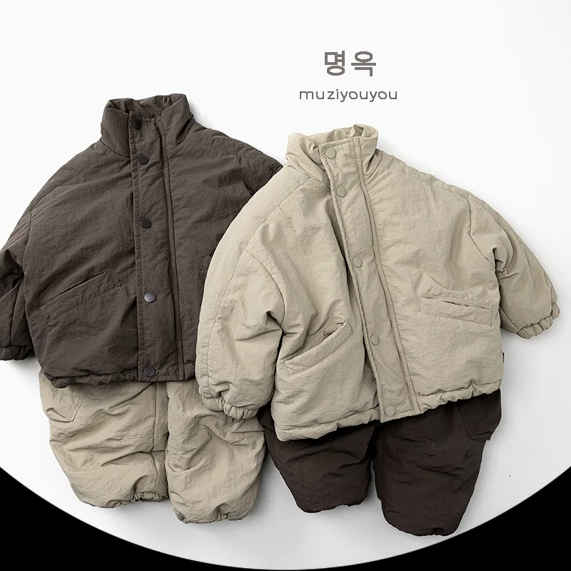

2025 Winter New Children Cotton Padded Jacket Boys Long Sleeve Warm Coat Plus Velvet Thick Girls Quilted Jacket Kids Clothes