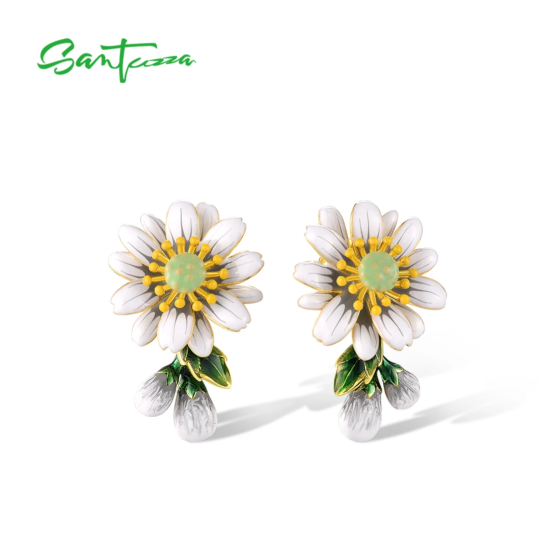 

Серьги-гвоздики SANTUZZA из настоящего серебра 925 пробы для женщин, сверкающие, модные, в форме подсолнуха, для вечеринок, свадебные подарки, изысканные ювелирные изделия