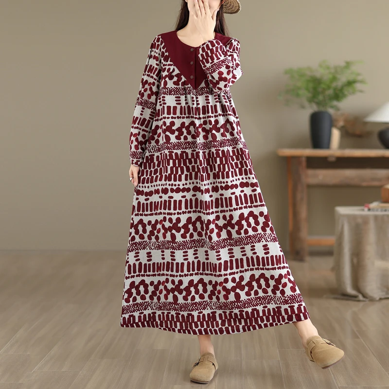 جديد Ele القطن الكتان الأزهار طباعة ميدي الدكتور وهمية قطعتين ربيع الخريف العرقية Sle فضفاضة تناسب عالية الخصر طويلة Sve V...