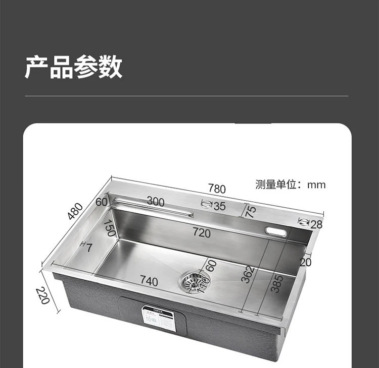 Waschbecken aus Edelstahl 304, handgefertigtes Waschbecken, großer Einzeltank im japanischen Stil, Küchenwaschbecken, Waschbecken unter der Theke