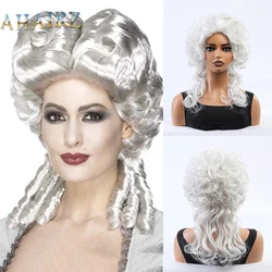 Perruques Synthétiques sulfOndulées Blanches avec Frange pour Femme, Faux Cheveux Naturels, Cosplay, ixd'Halloween, Degré de Chaleur