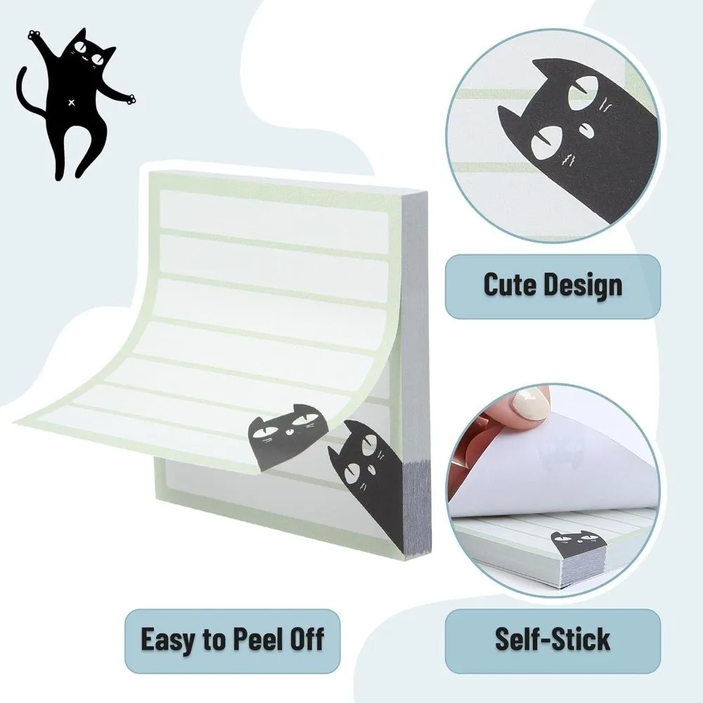 9pcs Set Vibrant Black Cat Sticky Notes Random Patterns Sticky Backing Memo Pads Macaron Style Self-Stick Note Pad Office Use
