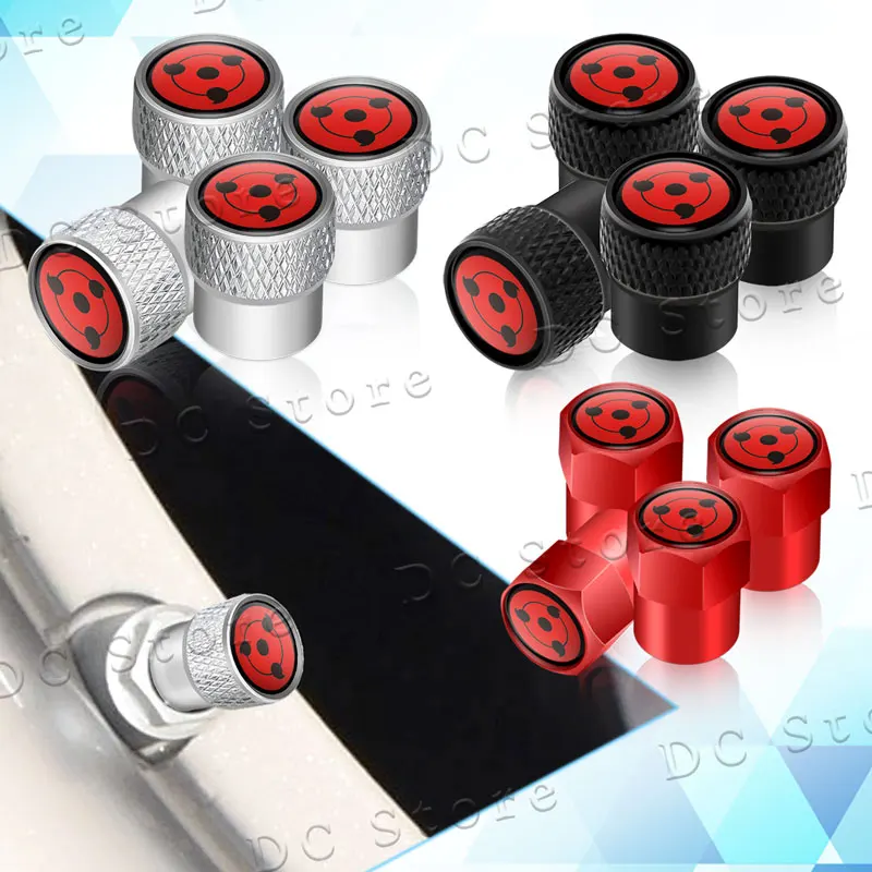 4Pcs Japanese Anime Itachi Rinnegan Sharingan Emblem Car Wheel Tire Valve Caps Tyre Rim Stem Covers Dustproof For Universal Cars