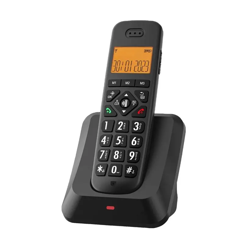 A53M-Large Button Digital Cordless Phone D1011 With LCD Display, Easy Use For Business And Home(Landline) For US Black US Plug