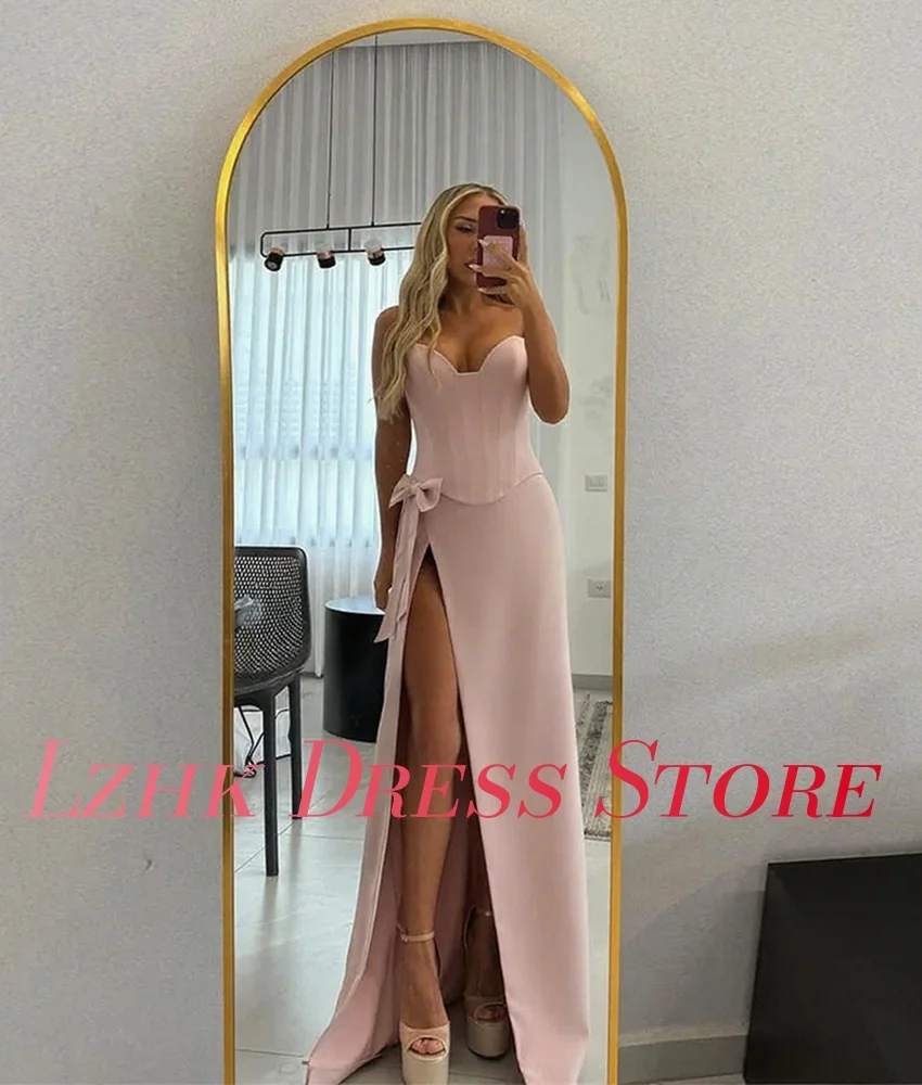 تخصيص مثير جيرسي ألف خط 3D القوس مساء اللباس جودة عالية أكمام الحبيب الطابق طول الجانب الشق فساتين لحضور الحفلات الموسيقية