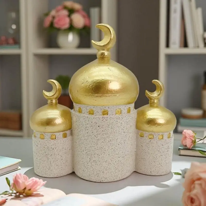 QX2E Gold and White Mosque Tower Model Table Ornament Ramadans Decorations for Home Decorations Islamic Eid Mubarak Decors