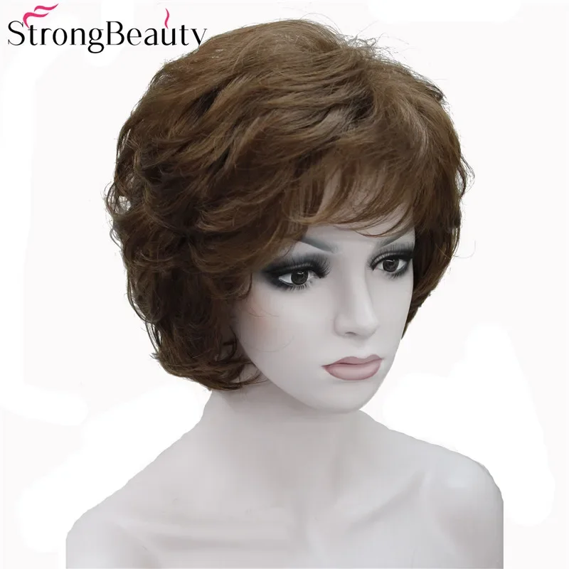 Forte beauté dames perruques courtes ondulées cheveux blonds dorés pour les femmes synthétique Capless perruque 16 couleurs